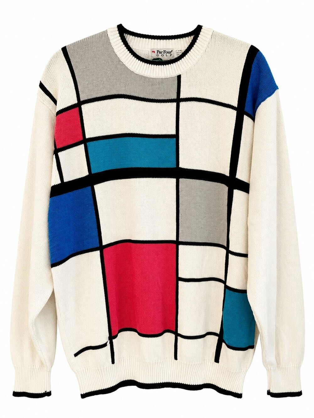 Vintage Par Four Golf Mondrian Color Block Sweater L Art Knit Preppy